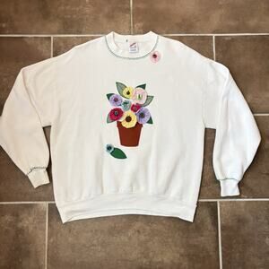 Vintage Jerzees Floral Handmade Spring Crewneck Sweatshirt Grandmacore Size L
